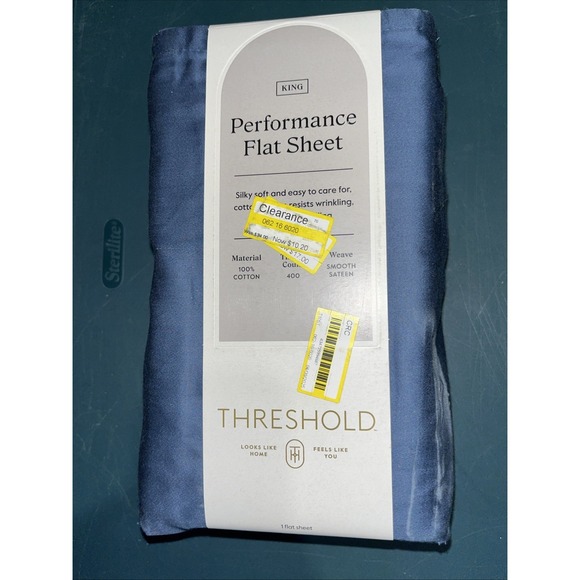 Threshold KING 400 Thread Count Performance Flat Sheet Metallic Blue NEW - Picture 1 of 3